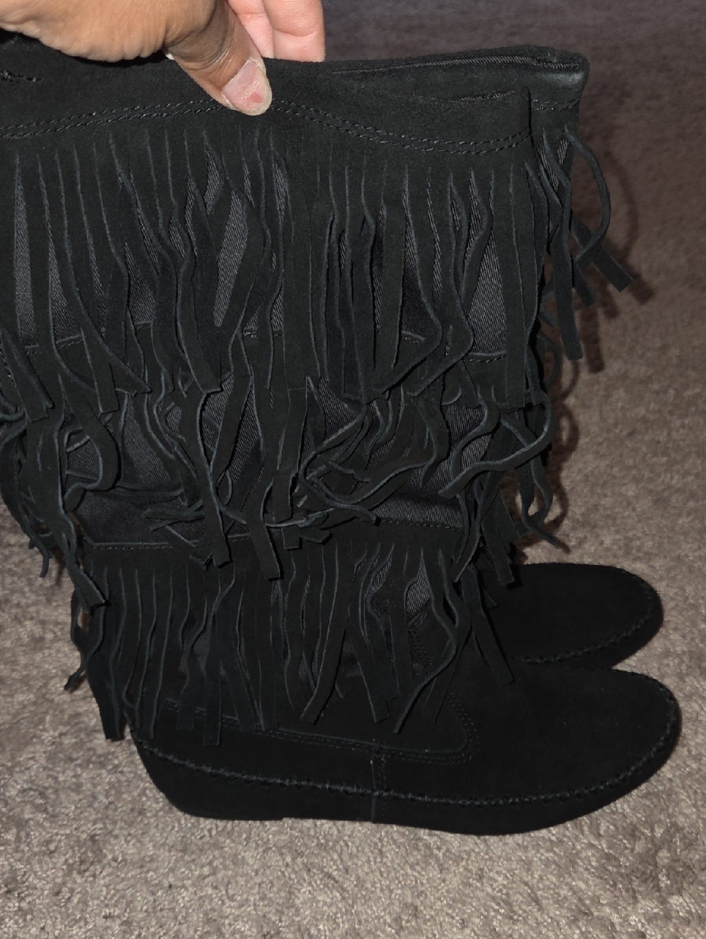 Fringe Mid-Calf Women's Boots - Black